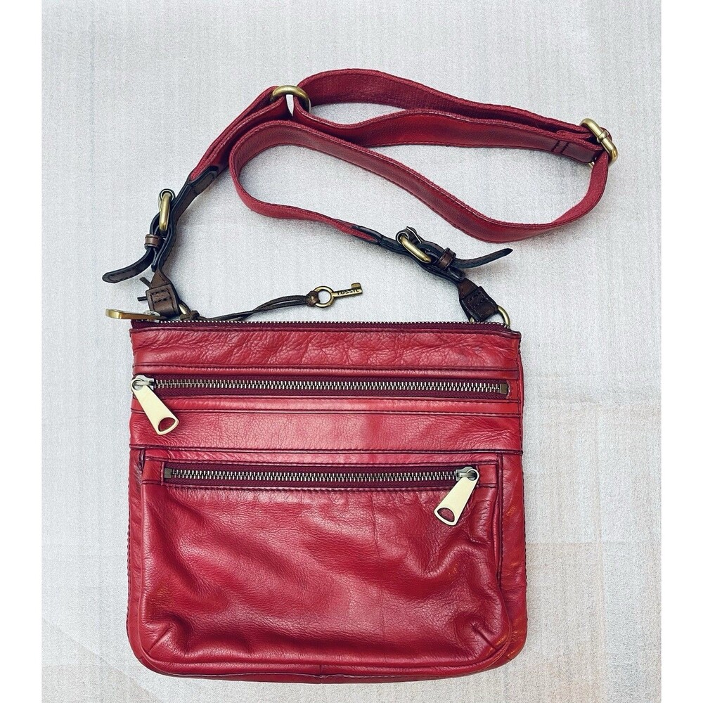 Fossil Magenta Pink Leather Crossbody Bag Purse Soft Cowhide ~ 11"x10"  VGUC